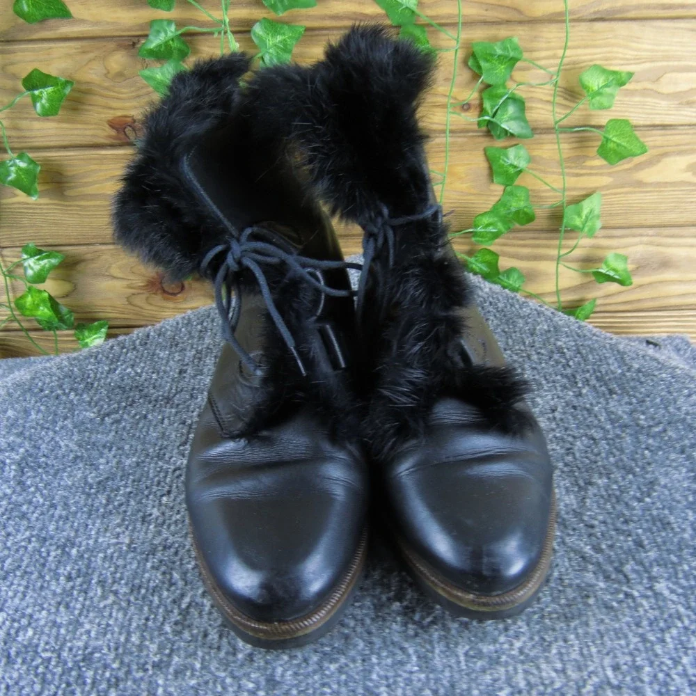 Kamouraska Canada Black Leather Fur Trim Lace Up‎ Winter Boots 7